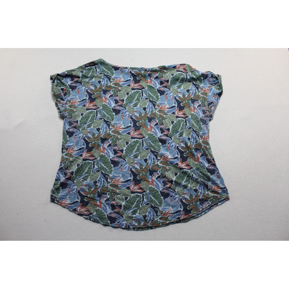 LL Bean Signature Top Womens Extra Large Blue Green Excellent Tropical Leaf Tee